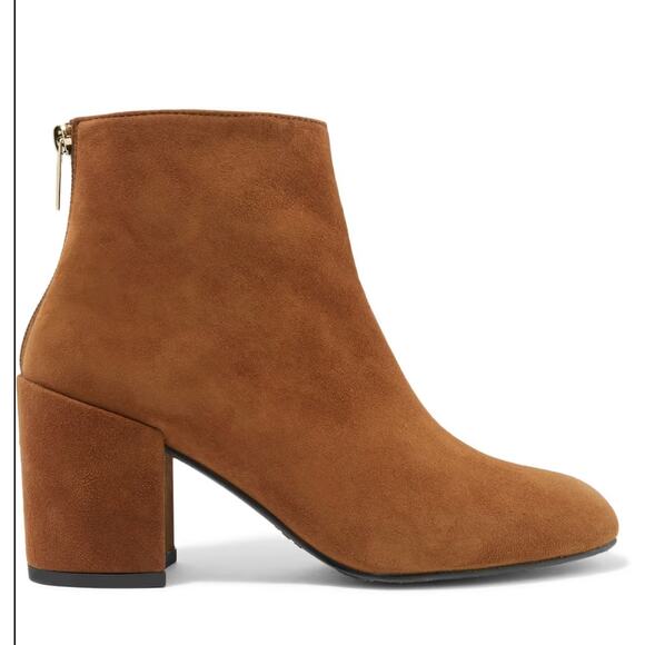 STUART WEITZMAN Bacari Camel Tan Brown Suede Back Zip Pull-On Ankle Booties 5.5 - Picture 1 of 10